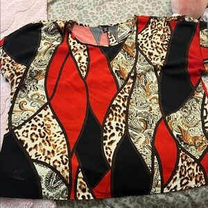 SHEIN Red and Black Animal Print Blouse